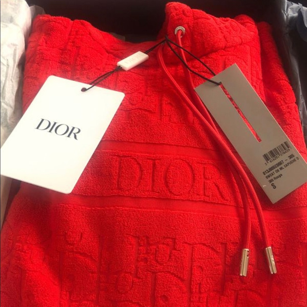 RED DIOR OBLIQUE JACQUARD COTTON TERRY HOODIE